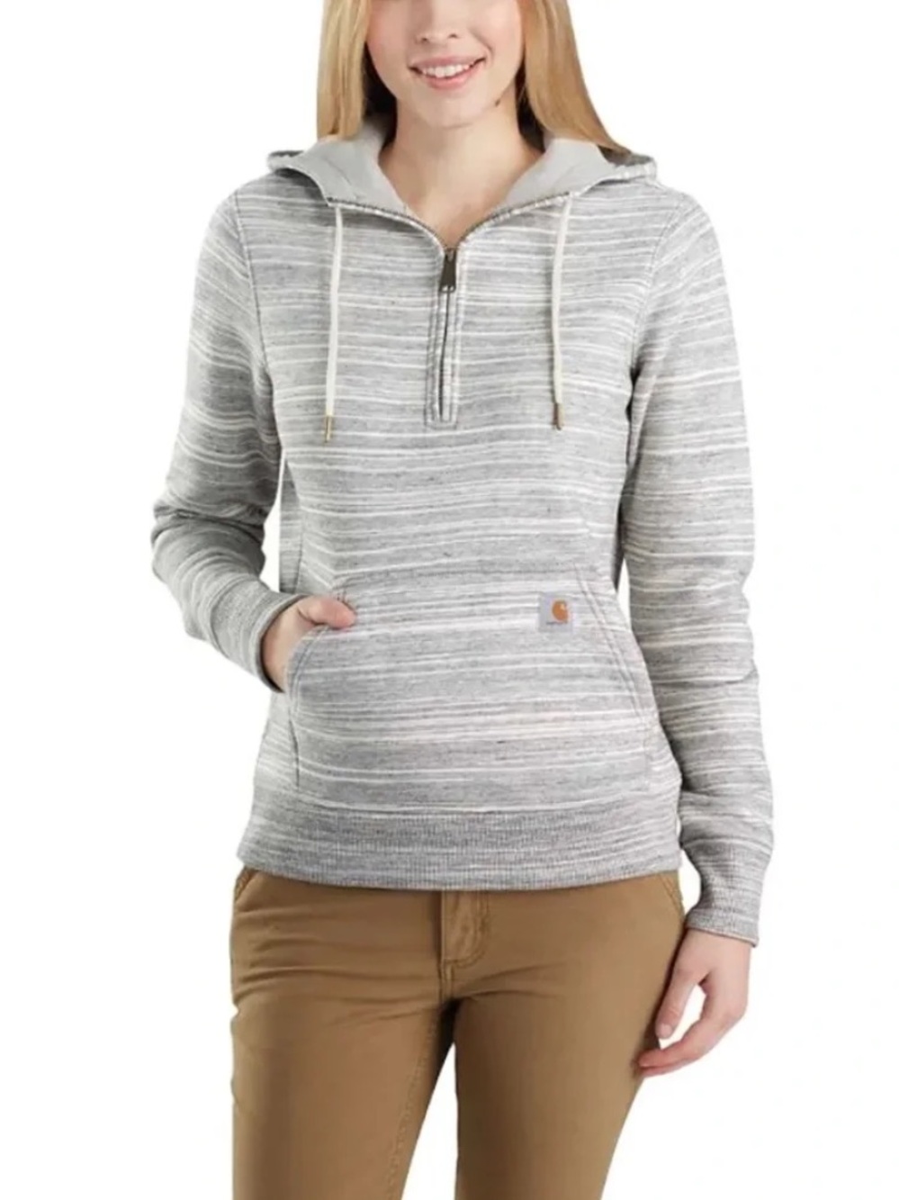 Carhartt Relaxed Fit 1/4 Zip Hoddie Pullover Midweight Cotton Gray Medium Womens